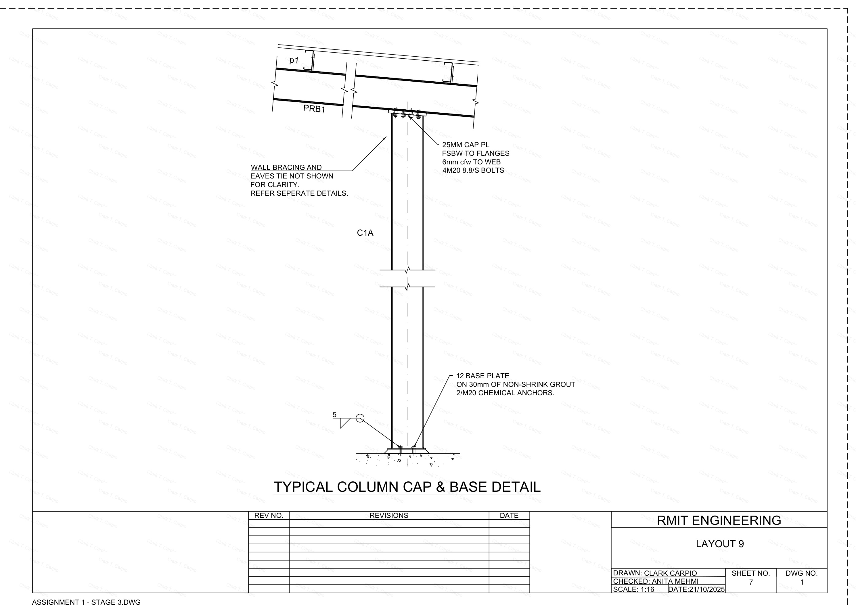 Steel portal frame column base detail drawing