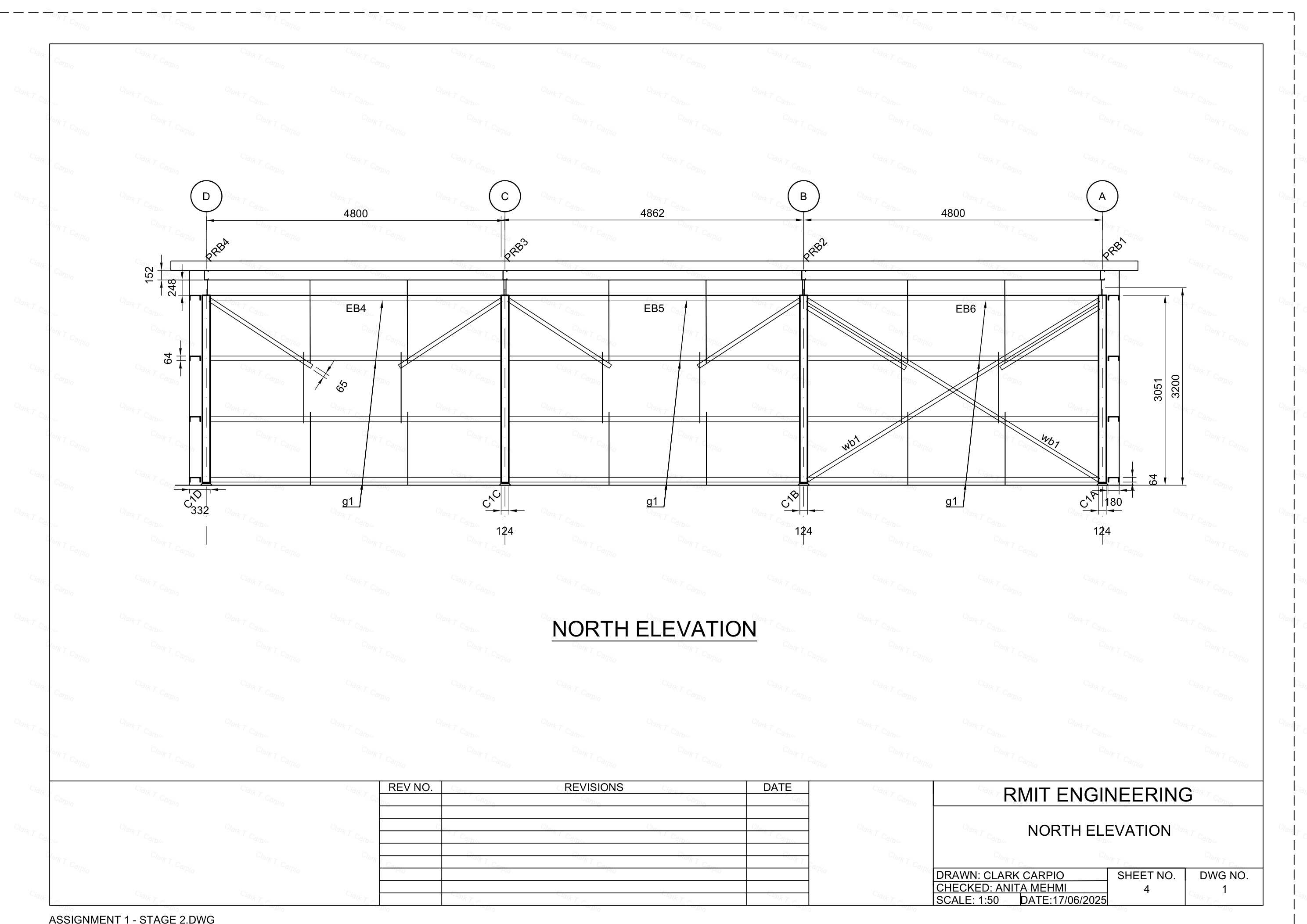 Steel portal frame north elevation drawing